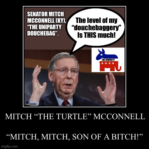 MITCH “THE TURTLE” MCCONNELL | “MITCH, MITCH, SON OF A BITCH!” | image tagged in funny,demotivationals | made w/ Imgflip demotivational maker