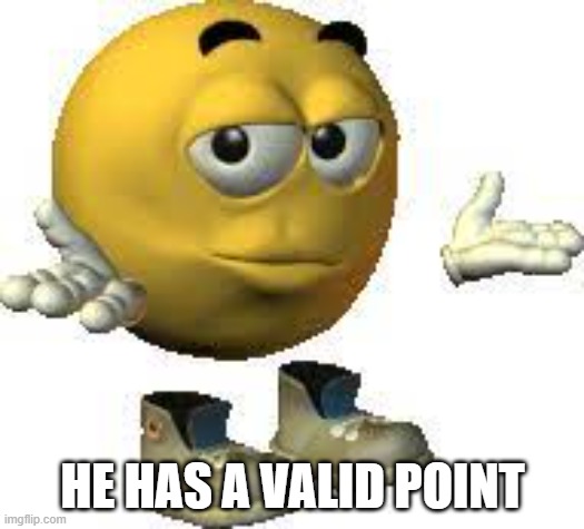 Emoji guy shrug | HE HAS A VALID POINT | image tagged in emoji guy shrug | made w/ Imgflip meme maker