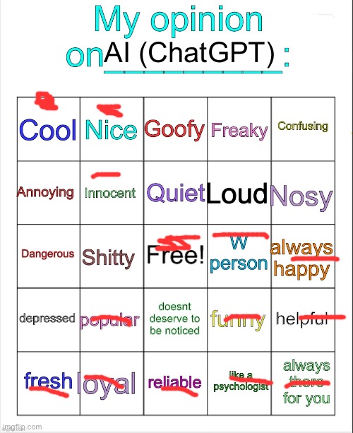 I STAND WITH AI! | AI (ChatGPT) | image tagged in my opinion on ___ bingo by owu | made w/ Imgflip meme maker