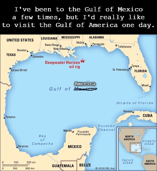 Officially Named | I've been to the Gulf of Mexico a few times, but I'd really like to visit the Gulf of America one day. America | image tagged in gulf of mexico,gulf of america,'murica | made w/ Imgflip meme maker