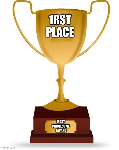 Blank Trophy | 1RST PLACE MOST 
WHOLESOME 
AWARD | image tagged in blank trophy | made w/ Imgflip meme maker