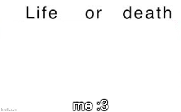 Life or death | me :3 | image tagged in life or death | made w/ Imgflip meme maker