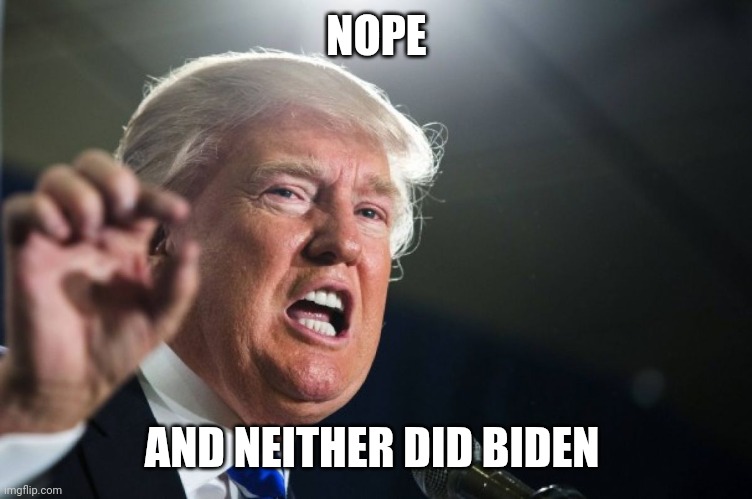 donald trump | NOPE AND NEITHER DID BIDEN | image tagged in donald trump | made w/ Imgflip meme maker