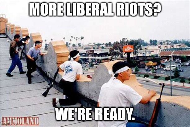 Rooftop Koreans | MORE LIBERAL RIOTS? WE'RE READY. | image tagged in rooftop koreans | made w/ Imgflip meme maker