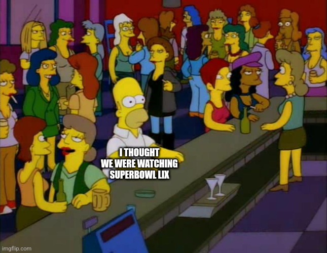 homer simpson me on facebook | I THOUGHT WE WERE WATCHING SUPERBOWL LIX | image tagged in homer simpson me on facebook | made w/ Imgflip meme maker