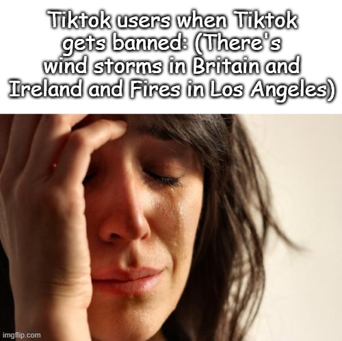 Storm Eowyn vs TikTok Ban | Tiktok users when Tiktok gets banned: (There's wind storms in Britain and Ireland and Fires in Los Angeles) | image tagged in memes,first world problems,storm eowyn,tiktok | made w/ Imgflip meme maker