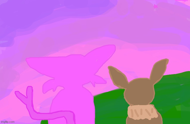 I tried a outline for both since Espeon blended into the sunrise | image tagged in eevee,espeon,part 2 of 8,unless they make more eeveelutuions | made w/ Imgflip meme maker