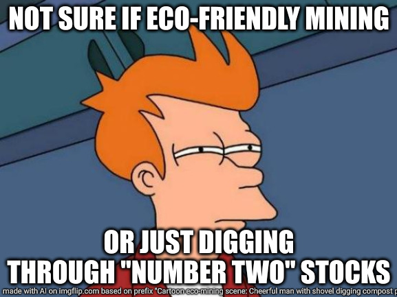 $GOVNO TON | NOT SURE IF ECO-FRIENDLY MINING; OR JUST DIGGING THROUGH "NUMBER TWO" STOCKS | image tagged in memes,futurama fry | made w/ Imgflip meme maker