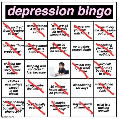 bingo | image tagged in depression bingo | made w/ Imgflip meme maker