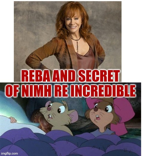 Reba And Secret Of Nimh re Incredible | REBA AND SECRET OF NIMH RE INCREDIBLE | image tagged in reba mcentire and the secret of nimh,reba mcentire,the secret of nimh,mgm,united artists | made w/ Imgflip meme maker