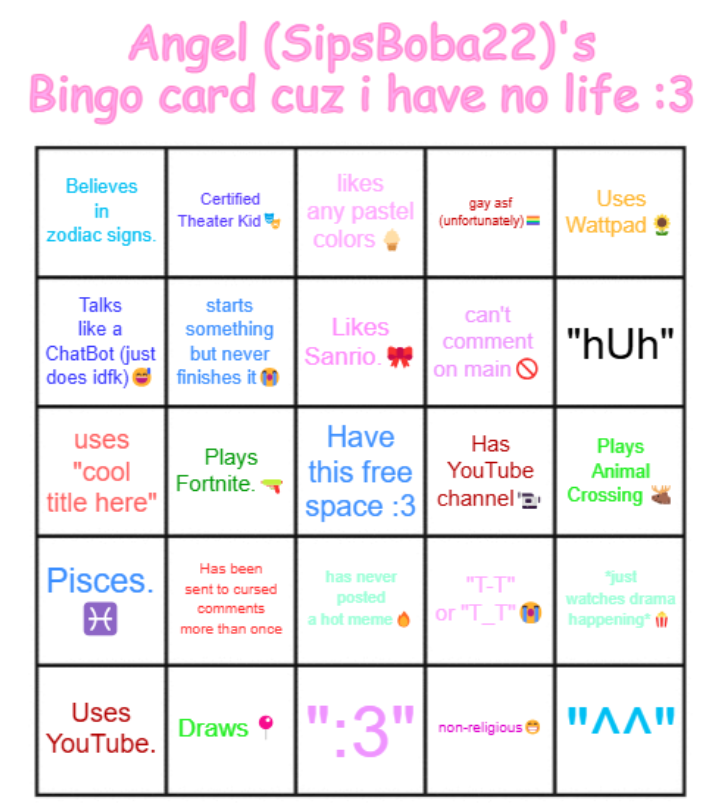 High Quality Angel's Bingo Card (UPDATED 2025 VERSION!) (SipsBoba22) Blank Meme Template