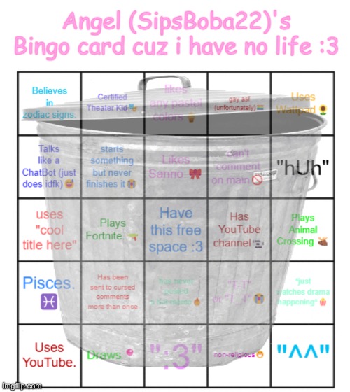 Angel's Bingo Card (UPDATED 2025 VERSION!) (SipsBoba22) | image tagged in angel's bingo card updated 2025 version sipsboba22 | made w/ Imgflip meme maker