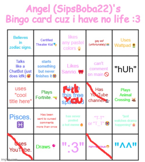 Angel's Bingo Card (UPDATED 2025 VERSION!) (SipsBoba22) | image tagged in angel's bingo card updated 2025 version sipsboba22 | made w/ Imgflip meme maker