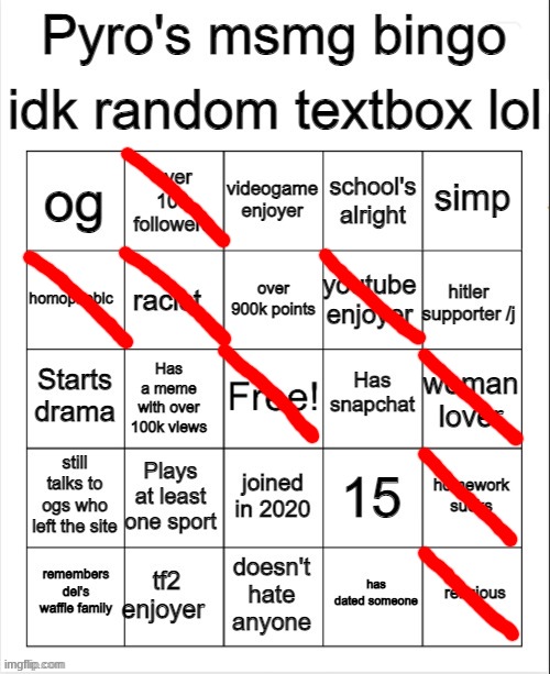 Pyro's bingo | image tagged in pyro's bingo | made w/ Imgflip meme maker