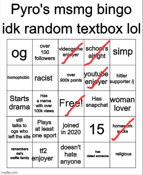 Pyro's bingo | image tagged in pyro's bingo | made w/ Imgflip meme maker