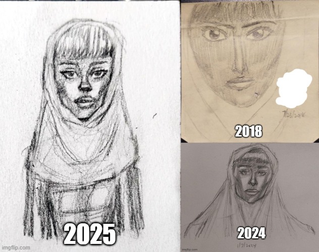 6.5 Year Art Improvement "Indo-Trinidadian Muslim Girl" | 2025 | image tagged in art,muslim,girl,drawings,sketch | made w/ Imgflip meme maker