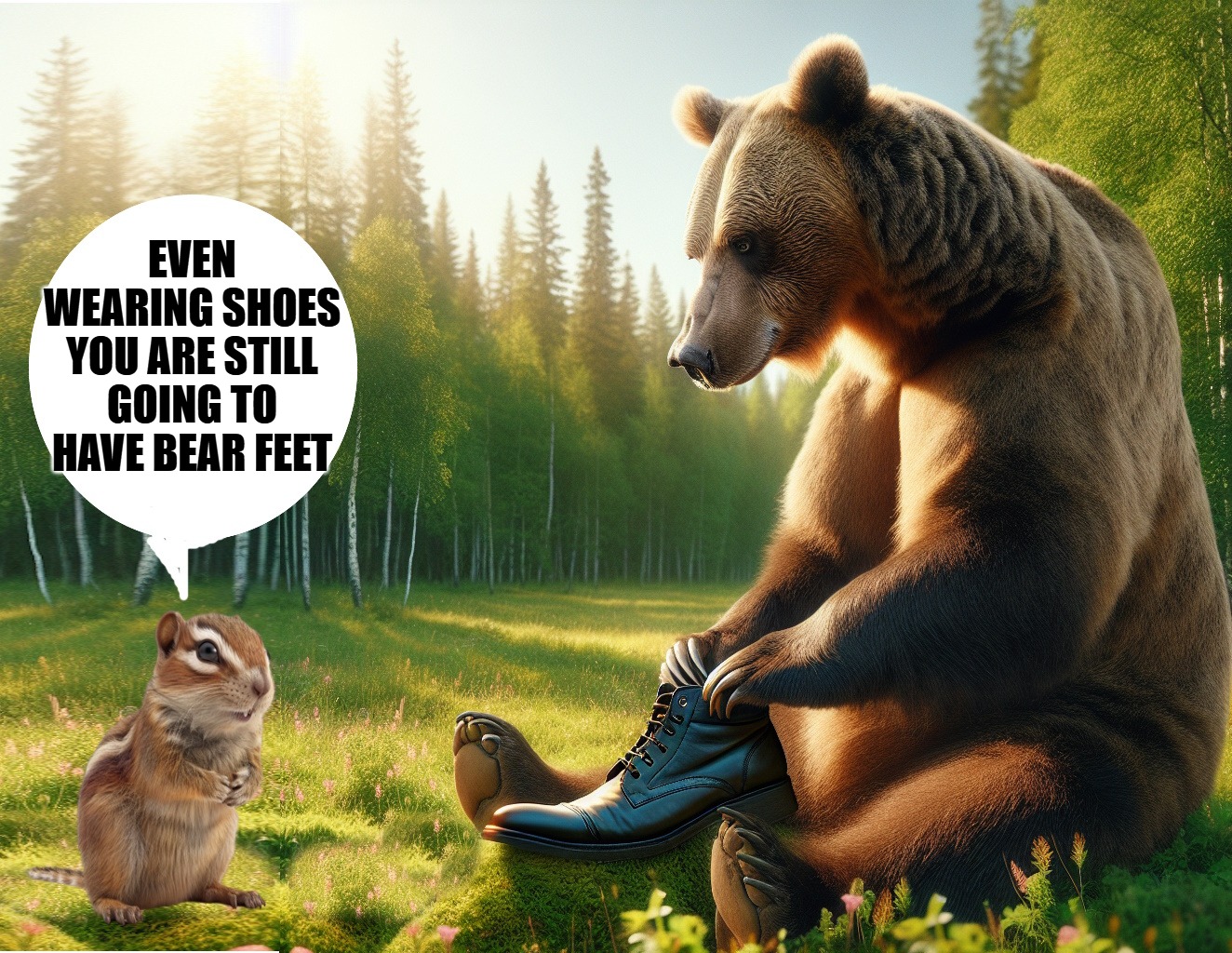 bear feet | EVEN WEARING SHOES YOU ARE STILL GOING TO HAVE BEAR FEET | image tagged in bear feet,kewlew | made w/ Imgflip meme maker