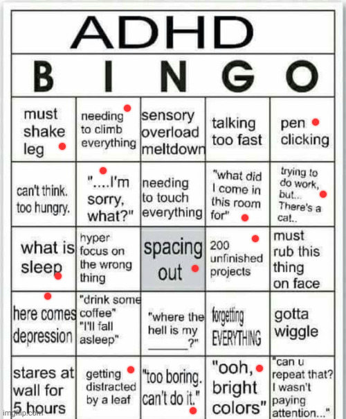 adhd bingo | image tagged in adhd bingo | made w/ Imgflip meme maker