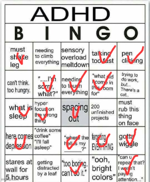 adhd bingo | image tagged in adhd bingo | made w/ Imgflip meme maker