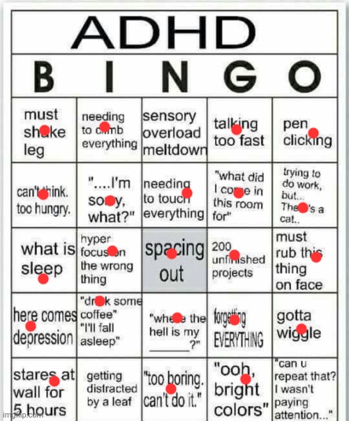 adhd bingo | image tagged in adhd bingo | made w/ Imgflip meme maker