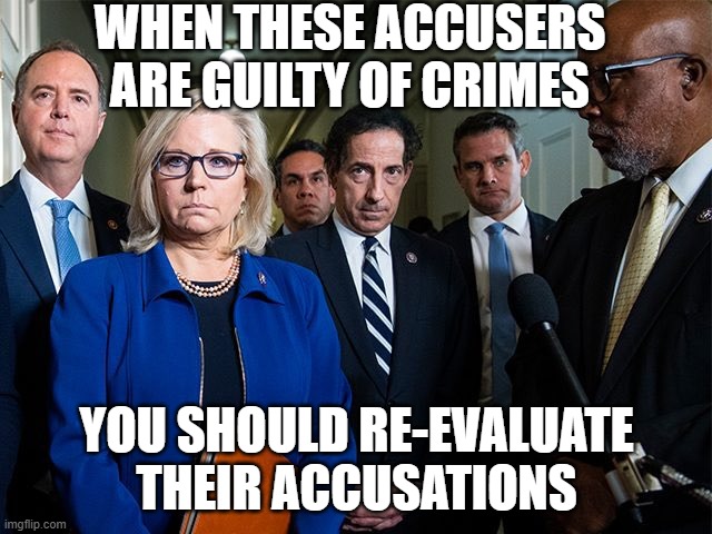 J6 Committee | WHEN THESE ACCUSERS ARE GUILTY OF CRIMES; YOU SHOULD RE-EVALUATE THEIR ACCUSATIONS | image tagged in j6 committee | made w/ Imgflip meme maker