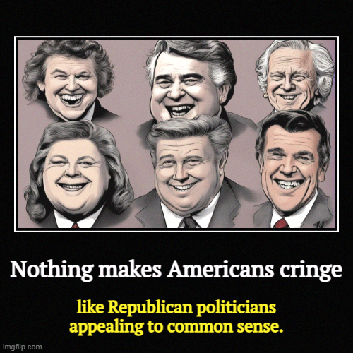 If they had common sense, they wouldn't be Republicans. | Nothing makes Americans cringe | like Republican politicians appealing to common sense. | image tagged in funny,demotivationals,republicans,common sense,vacuum,impossible | made w/ Imgflip demotivational maker