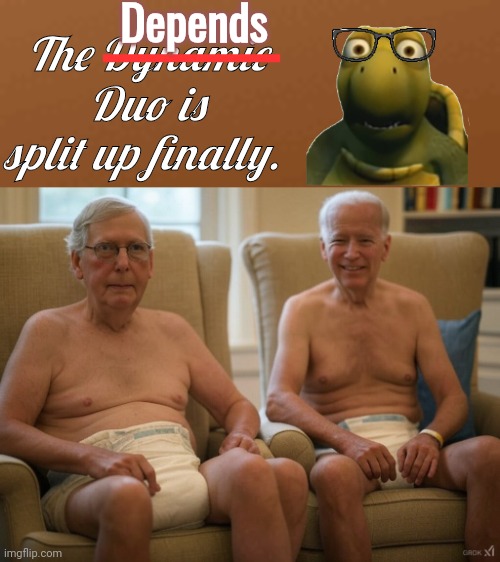 Depends Duo is split up at last. | Depends; ---------------; The Dynamic Duo is split up finally. | image tagged in brown square,mcconnel and biden depends | made w/ Imgflip meme maker