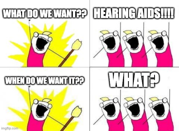 better | WHAT DO WE WANT?? HEARING AIDS!!!! WHAT? WHEN DO WE WANT IT?? | image tagged in memes,what do we want | made w/ Imgflip meme maker