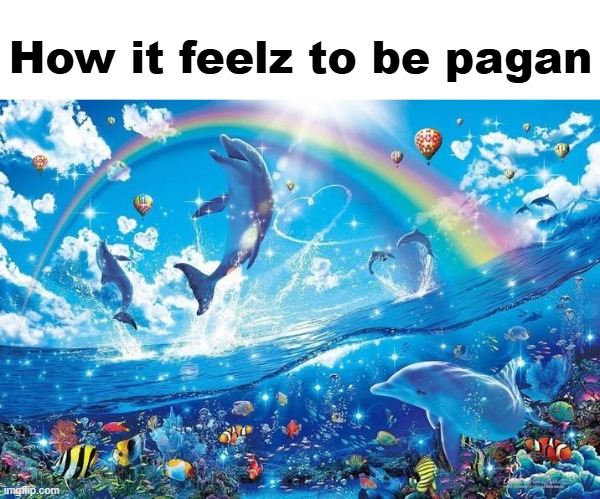 Happy dolphin rainbow | How it feelz to be pagan | image tagged in happy dolphin rainbow | made w/ Imgflip meme maker