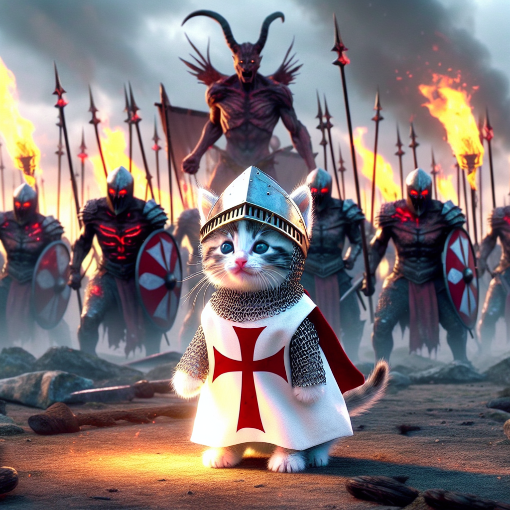 templar kitten facing down army of demons with righteous fury Blank Meme Template