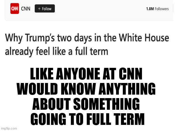 CNN CAN'T CARRY IT | LIKE ANYONE AT CNN 
WOULD KNOW ANYTHING 
ABOUT SOMETHING 
GOING TO FULL TERM | image tagged in abortion is murder,donald trump,american politics | made w/ Imgflip meme maker