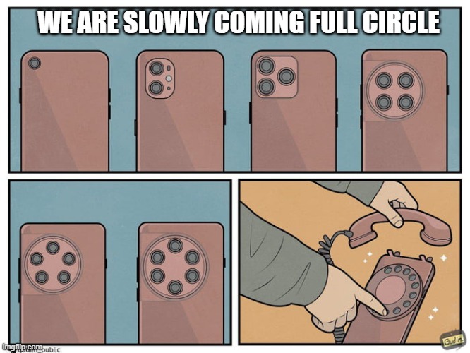 Full Circle | WE ARE SLOWLY COMING FULL CIRCLE | image tagged in iphone,retro,camera | made w/ Imgflip meme maker