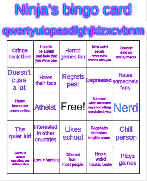 High Quality Ninja's bingo updated Blank Meme Template