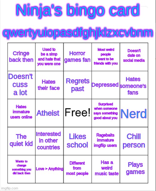 New bingo | image tagged in ninja's bingo updated | made w/ Imgflip meme maker