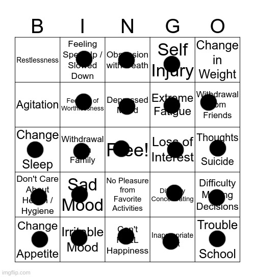 Did the bingo in Desi's first post LMAO | image tagged in depression bingo 1 | made w/ Imgflip meme maker