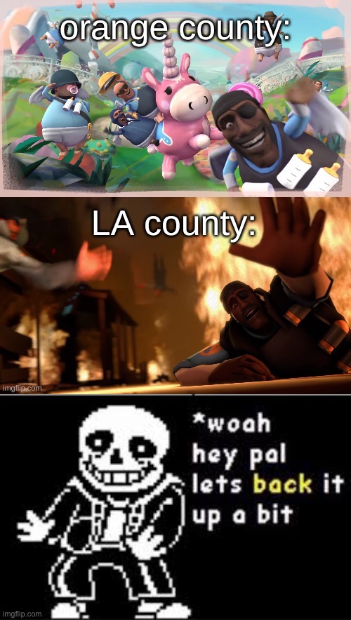 WHOA PAL | image tagged in woah hey pal lets back it up a bit,sans,california fires | made w/ Imgflip meme maker