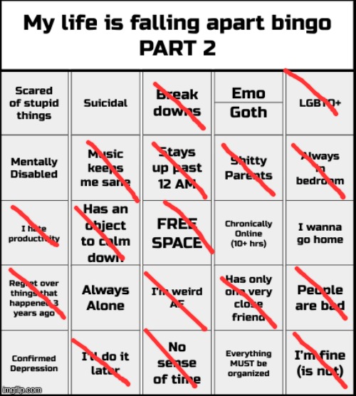 My life is falling apart bingo Part 2 | image tagged in my life is falling apart bingo part 2 | made w/ Imgflip meme maker