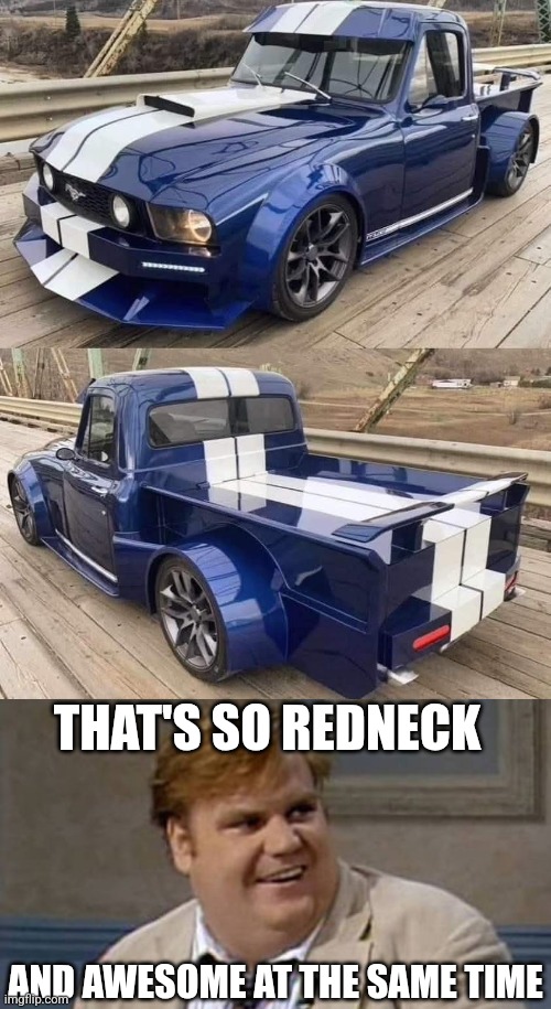 THEY SHOULD MAKE A TRUCK LIKE THAT | THAT'S SO REDNECK; AND AWESOME AT THE SAME TIME | image tagged in chris farley awesome,ford,ford mustang,truck,cars | made w/ Imgflip meme maker