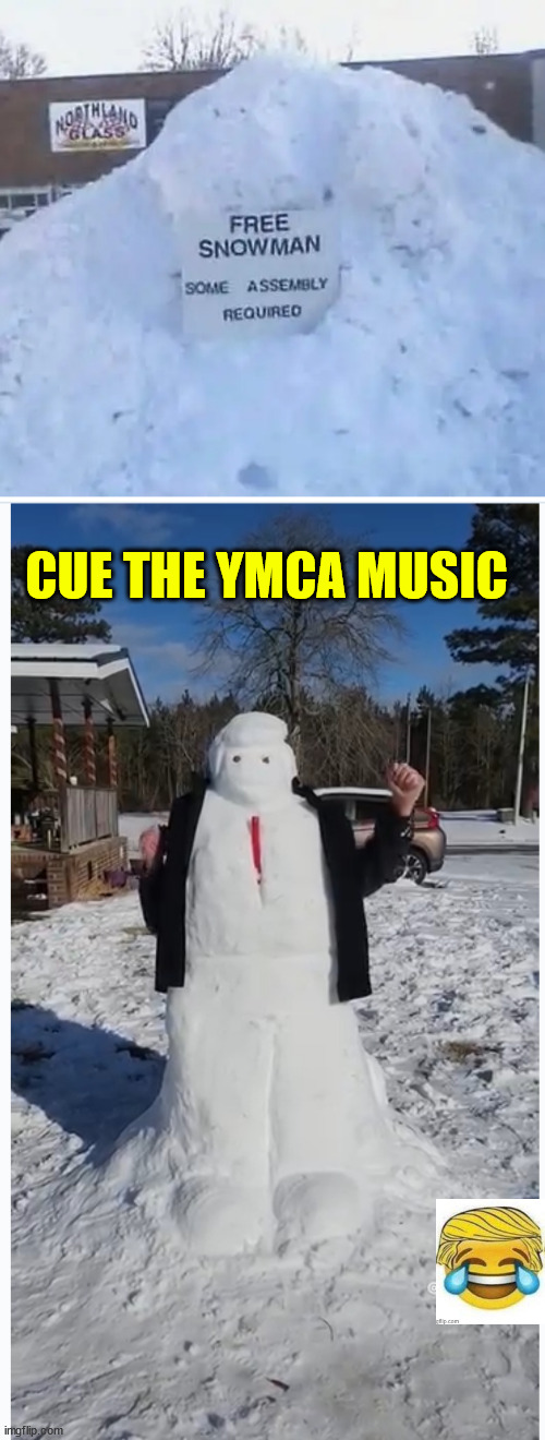 Challenge accepted | CUE THE YMCA MUSIC | image tagged in trump,snowman,cue the music,ymca | made w/ Imgflip meme maker