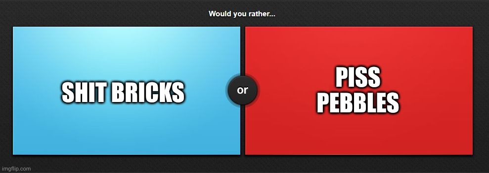 Would you rather | SHIT BRICKS; PISS PEBBLES | image tagged in would you rather | made w/ Imgflip meme maker