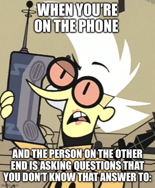 We all know this one. | WHEN YOU’RE ON THE PHONE; AND THE PERSON ON THE OTHER END IS ASKING QUESTIONS THAT YOU DON’T KNOW THAT ANSWER TO: | image tagged in nora wakeman | made w/ Imgflip meme maker