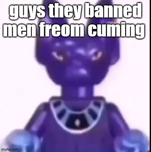 beerus | guys they banned men freom cuming | image tagged in beerus | made w/ Imgflip meme maker