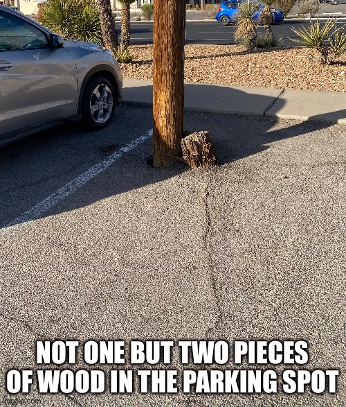 Wooden pole in parking spot | NOT ONE BUT TWO PIECES OF WOOD IN THE PARKING SPOT | image tagged in you had one job | made w/ Imgflip meme maker