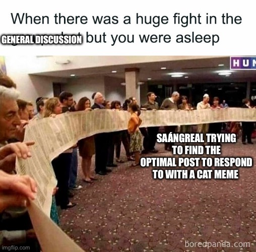 GENERAL DISCUSSION; SAÁNGREAL TRYING TO FIND THE OPTIMAL POST TO RESPOND TO WITH A CAT MEME | made w/ Imgflip meme maker