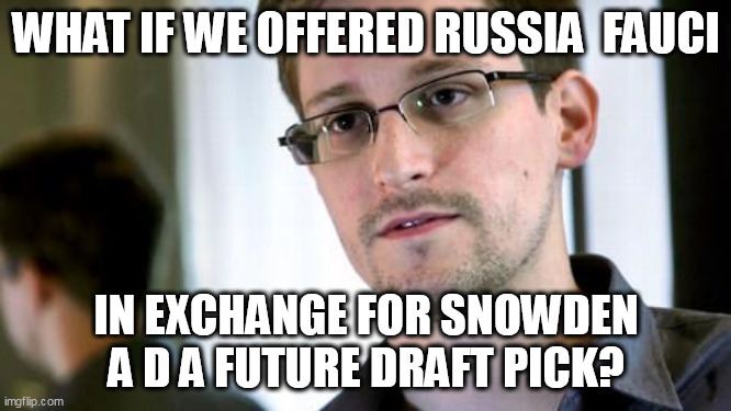 Foreign trade? | WHAT IF WE OFFERED RUSSIA  FAUCI; IN EXCHANGE FOR SNOWDEN A D A FUTURE DRAFT PICK? | image tagged in edward snowden | made w/ Imgflip meme maker