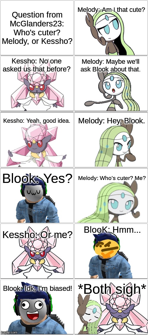 Who's cuter.mp3 | image tagged in comic,melody and kessho,melody,kessho,blook | made w/ Imgflip meme maker