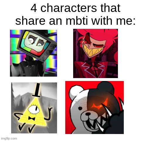 wish alastor wasn't on the list because I hate his ass | image tagged in mbti character challenge | made w/ Imgflip meme maker