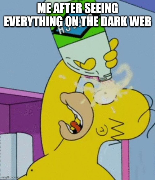 tor | ME AFTER SEEING EVERYTHING ON THE DARK WEB | image tagged in homer bleaching eyes,tor,dark web | made w/ Imgflip meme maker