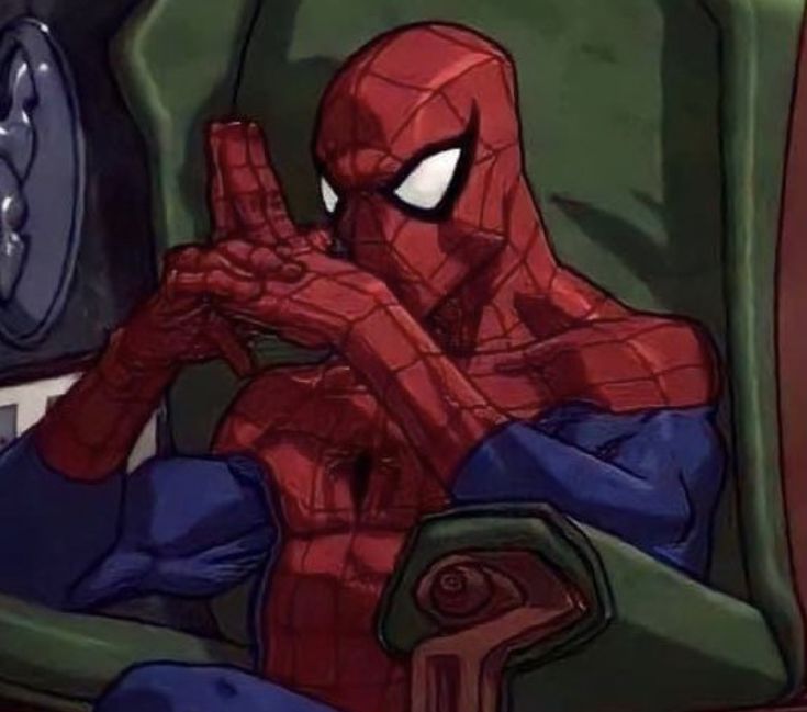 Spiderman thinking in Chair Blank Meme Template