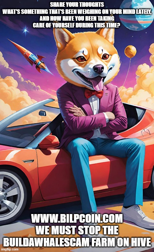 SHARE YOUR THOUGHTS

WHAT'S SOMETHING THAT'S BEEN WEIGHING ON YOUR MIND LATELY, AND HOW HAVE YOU BEEN TAKING CARE OF YOURSELF DURING THIS TIME? WWW.BILPCOIN.COM WE MUST STOP THE BUILDAWHALESCAM FARM ON HIVE | made w/ Imgflip meme maker